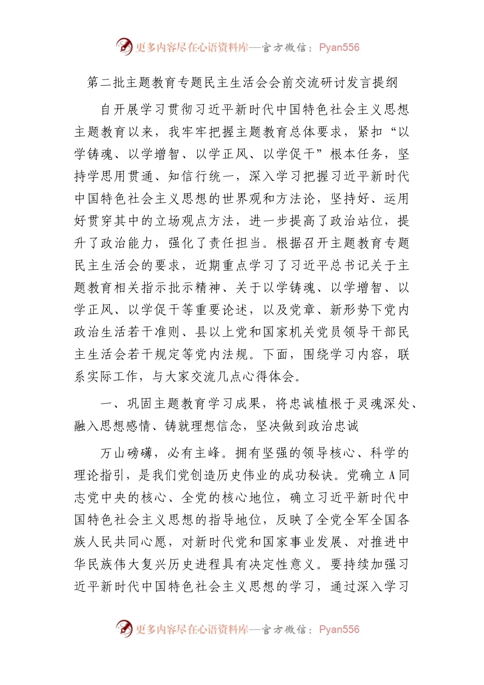 主题教育专题民主生活会会前交流研讨发言(1).docx_第1页