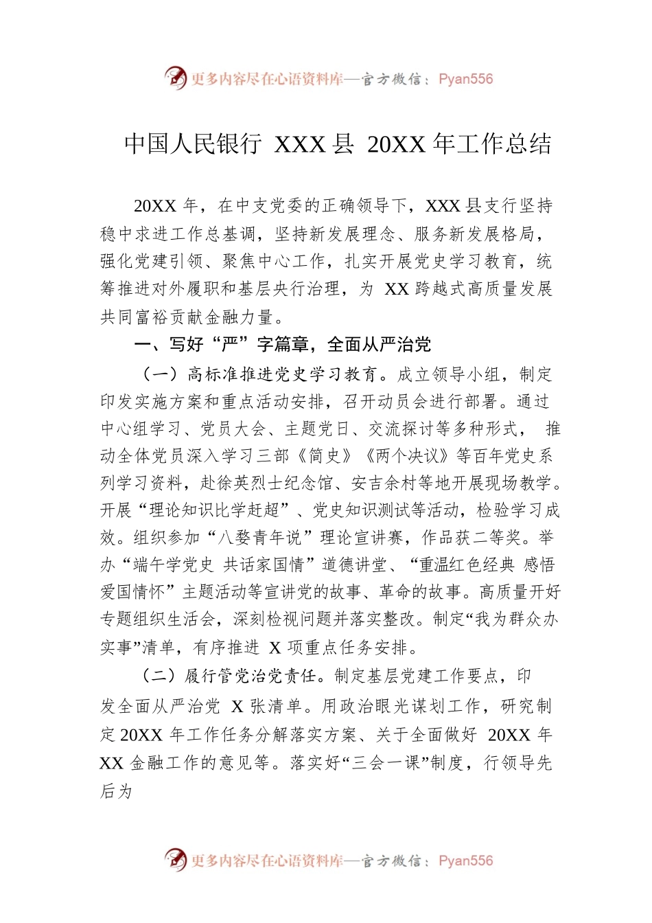 中国人民银行XX县20XX年工作总结.docx_第1页