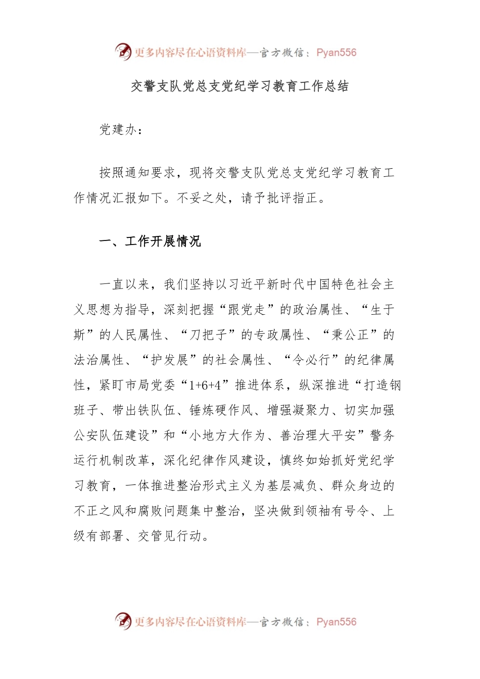 交警支队党总支党纪学习教育工作总结.docx_第1页