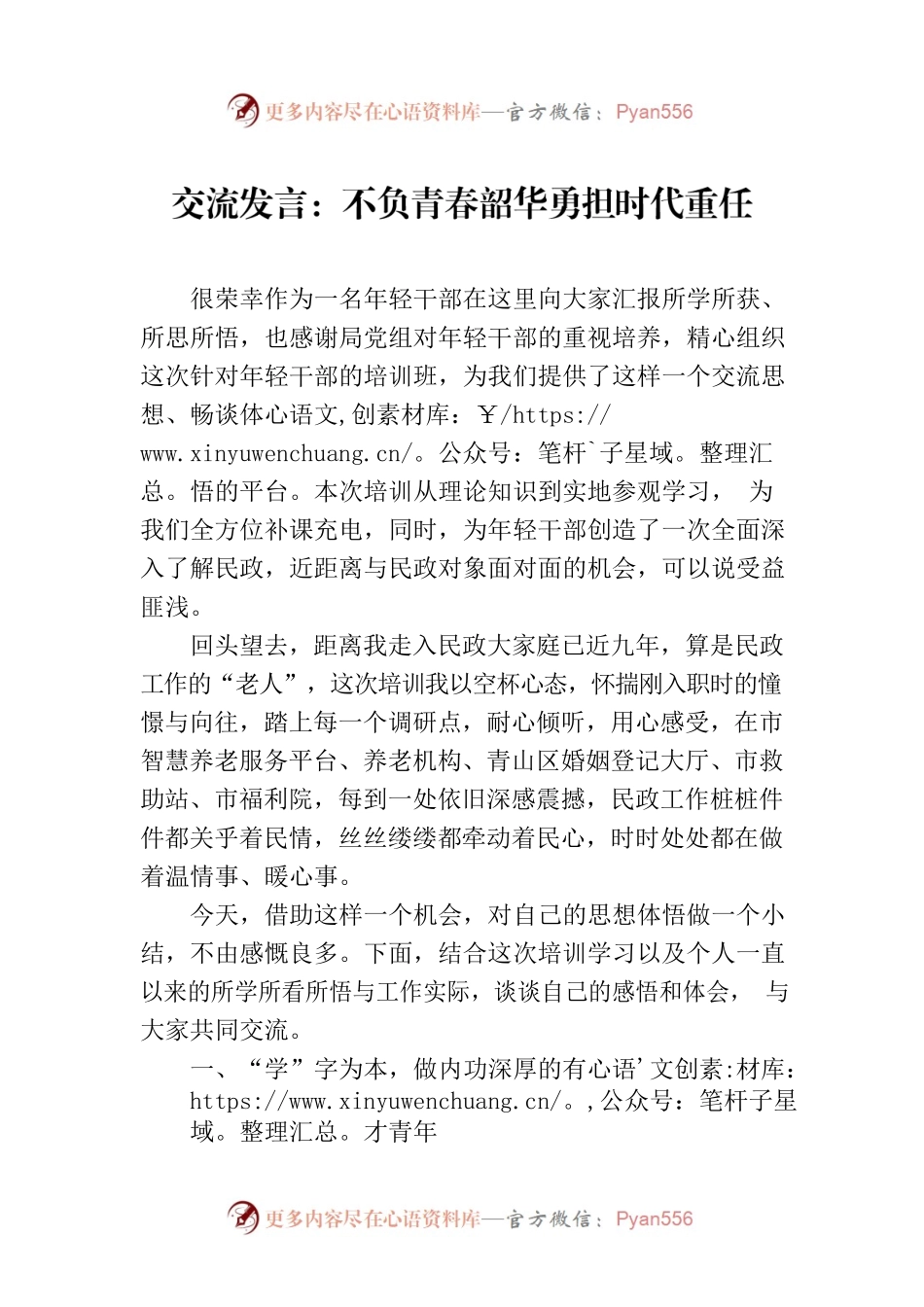 交流发言：不负青春韶华勇担时代重任.docx_第1页