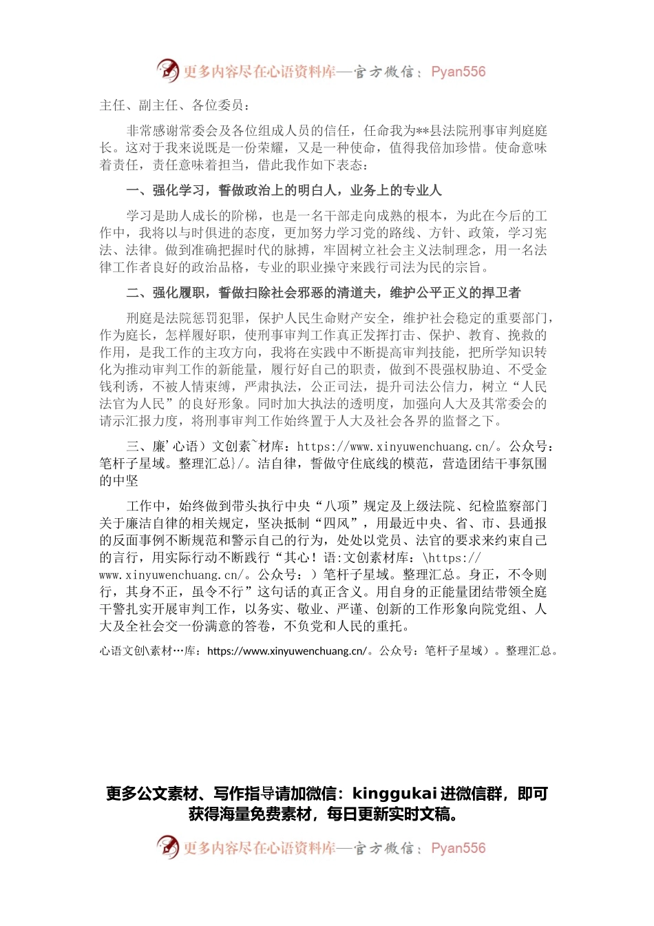 不辱使命 牢记责任 勇于担当——法院刑事审判庭庭长当选表态发言.docx_第1页