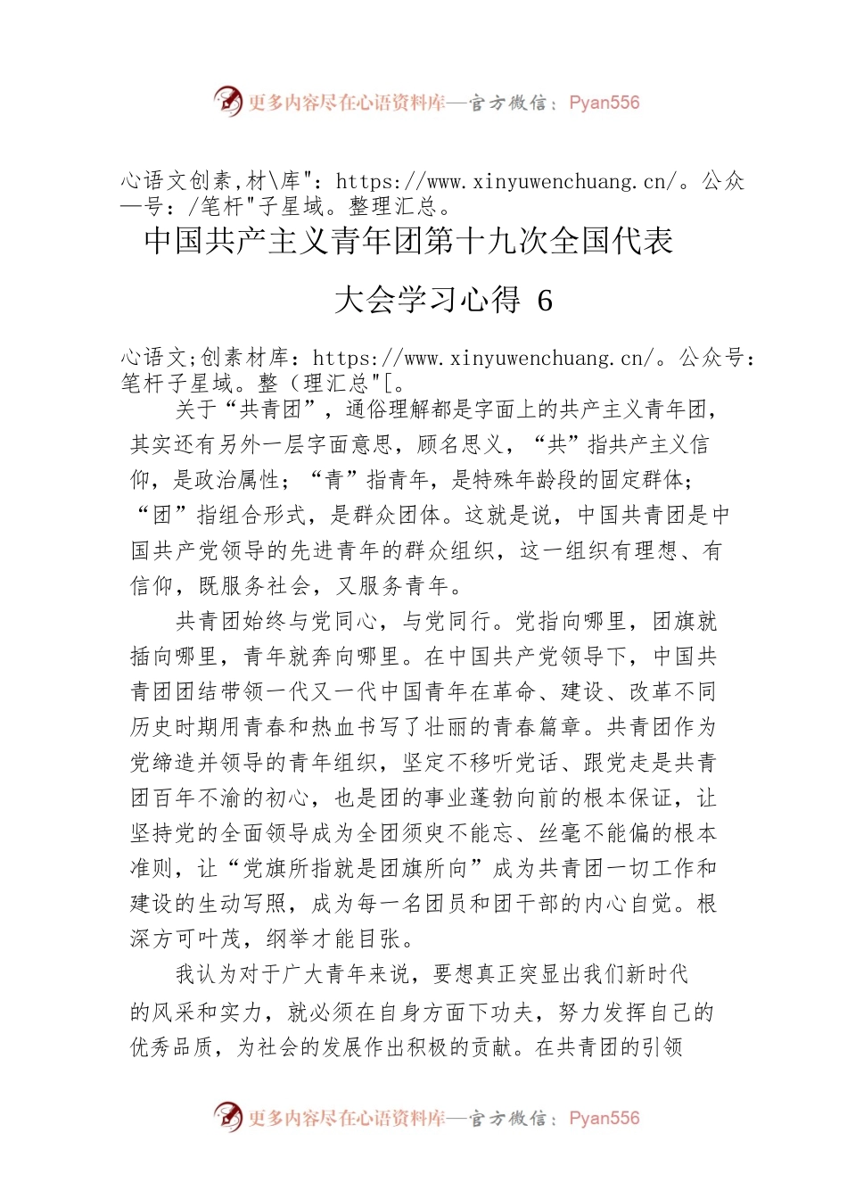中国共产主义青年团第十九次全国代表大会学习心得6.docx_第1页