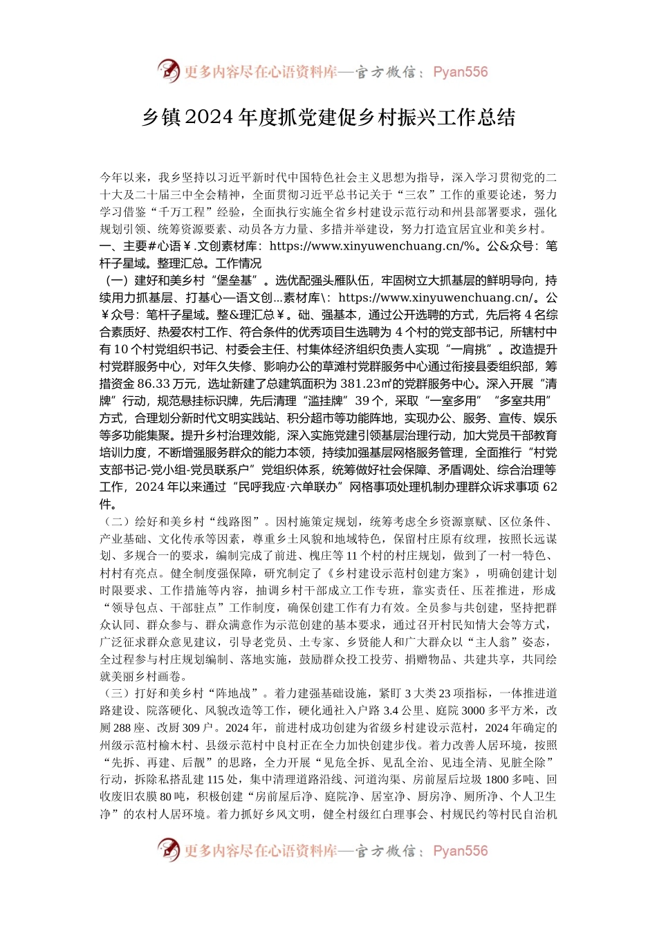 乡镇2024年度抓党建促乡村振兴工作总结.docx_第1页