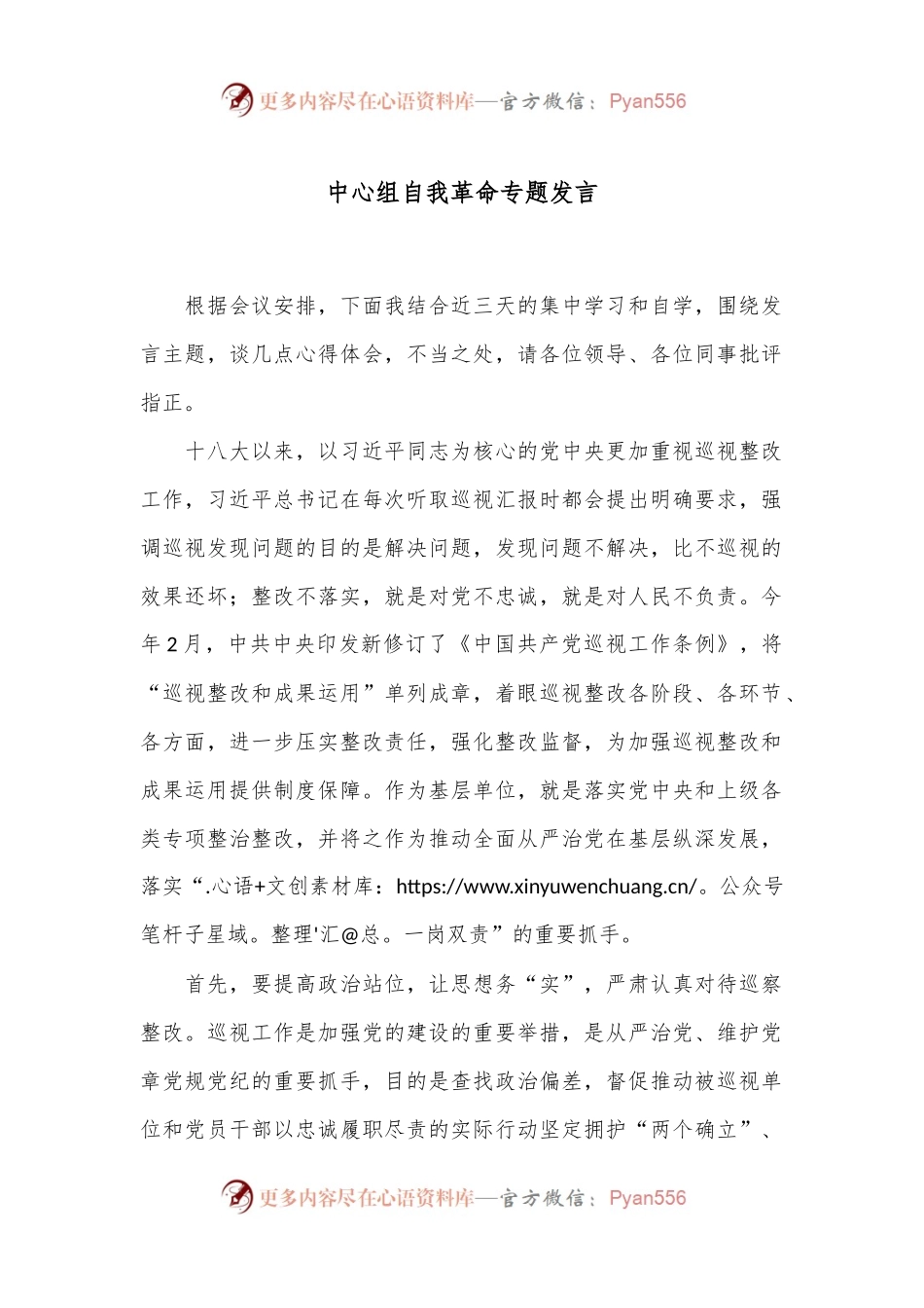 中心组自我革命专题发言.docx_第1页