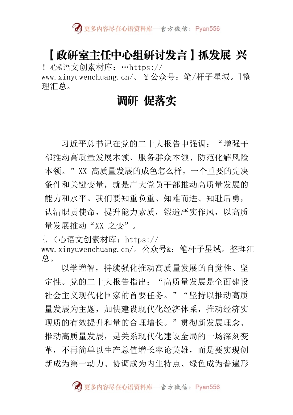 【政研室主任中心组研讨发言】抓发展 兴调研 促落实.docx_第1页