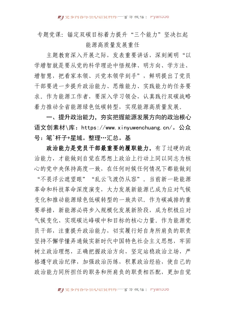 专题党课：锚定双碳目标着力提升“三个能力”坚决扛起能源高质量发展重任.docx_第1页