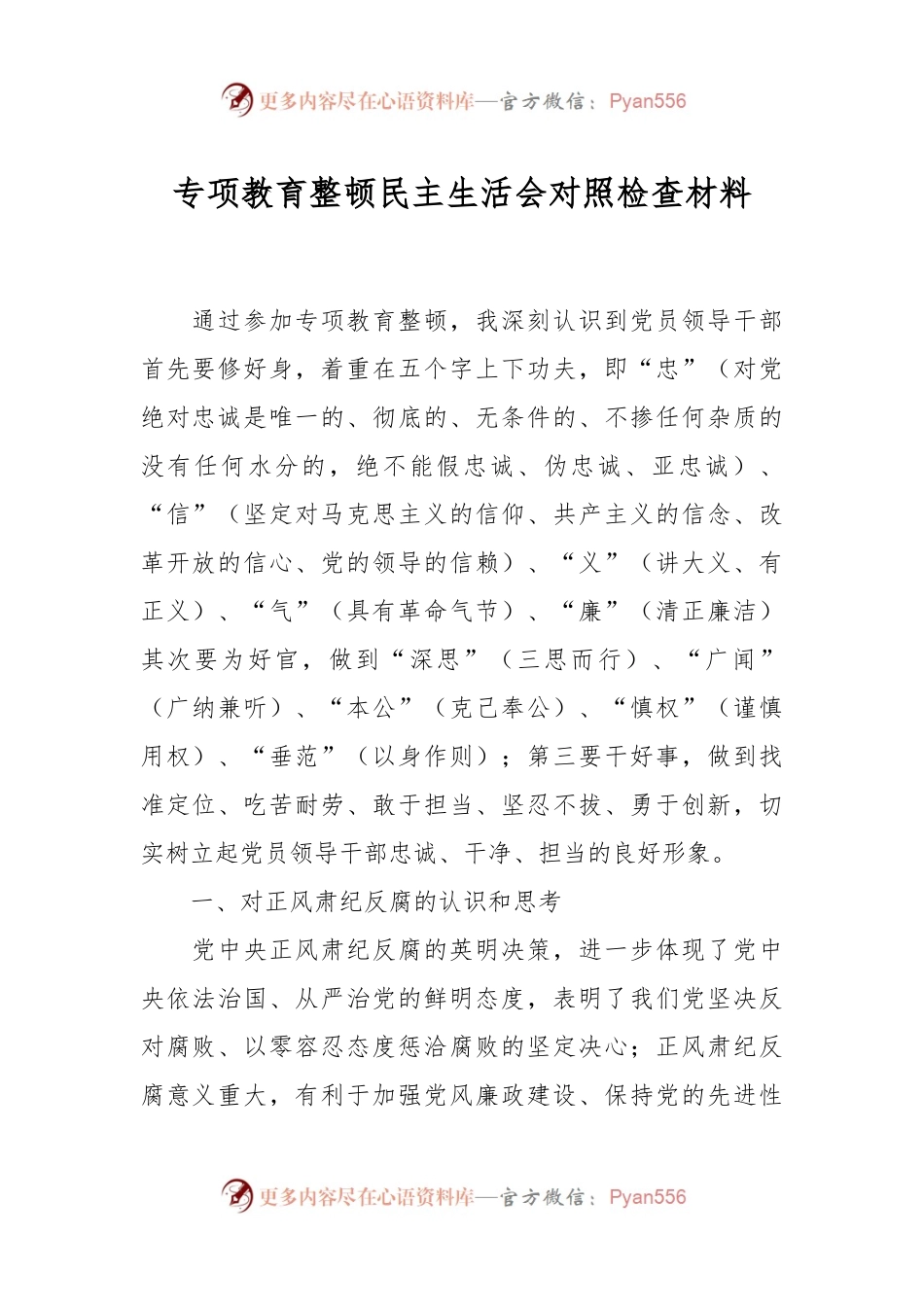 专项教育整顿民主生活会对照检查材料.docx_第1页