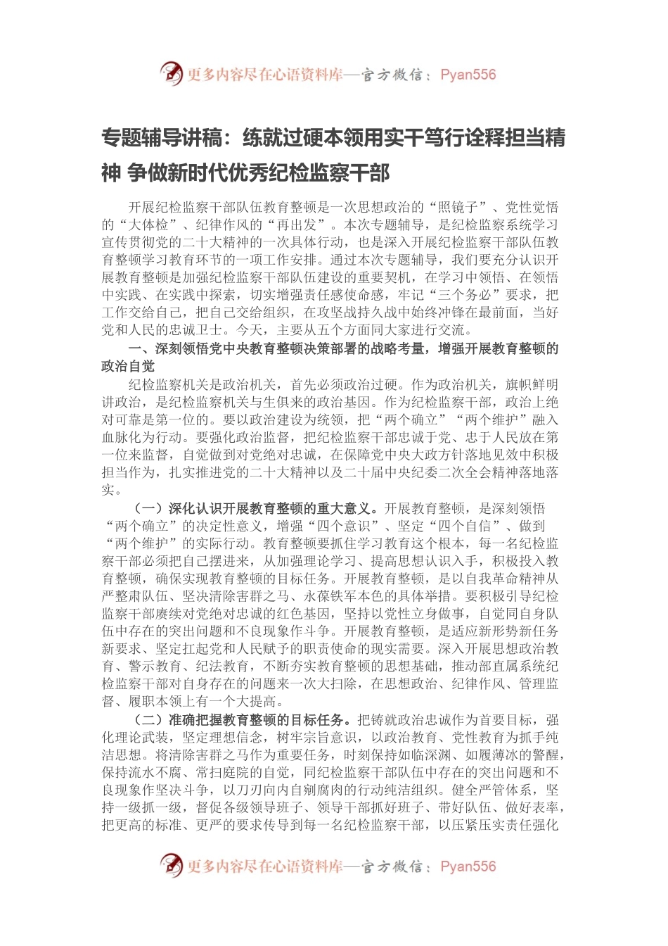 专题辅导讲稿：练就过硬本领用实干笃行诠释担当精神 争做新时代优秀纪检监察干部.docx_第1页