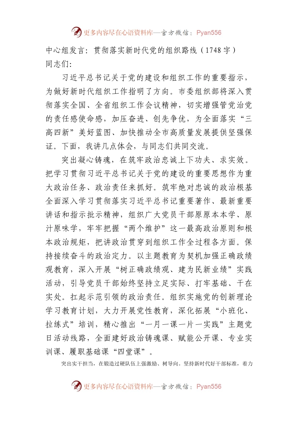 中心组发言：贯彻落实新时代党的组织路线.docx_第1页