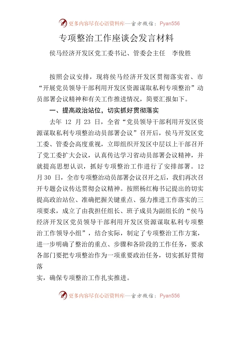 专项整治工作座谈会发言材料（李书记定稿）.docx_第1页