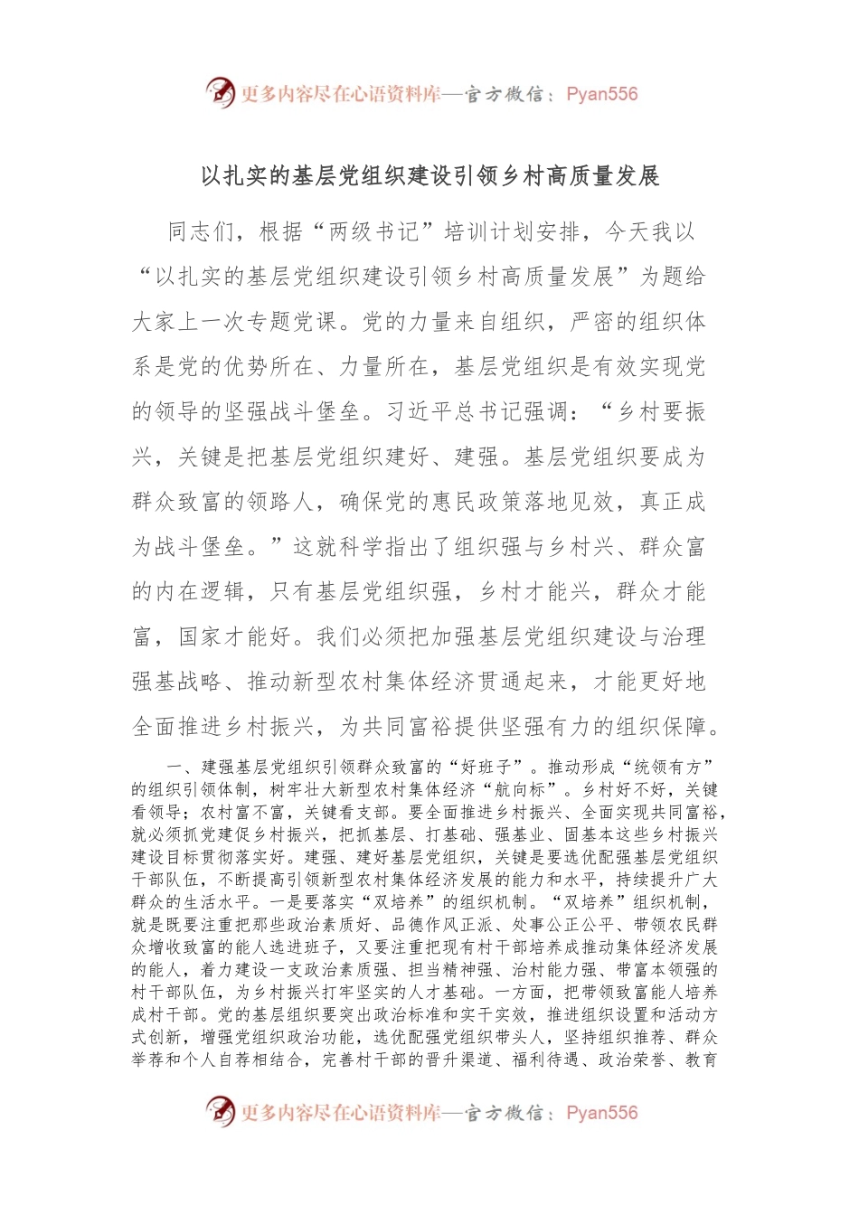 以扎实的基层党组织建设引领乡村高质量发展.docx_第1页