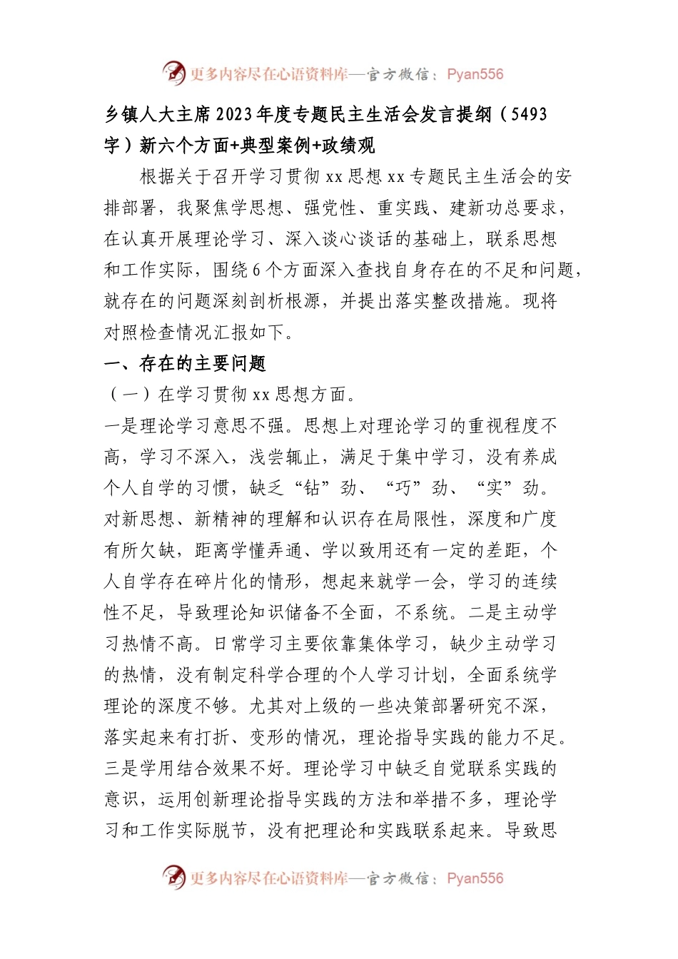 乡镇人大主席2023年度专题民主生活会发言提纲（践行宗旨等6个方面+典型案例+政绩观）.docx_第1页