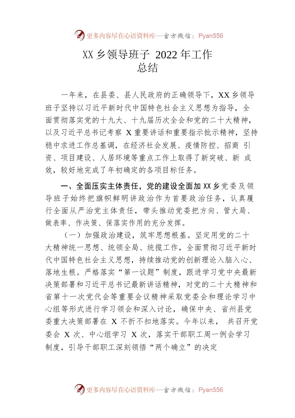 乡领导班子2022年工作总结.docx_第1页