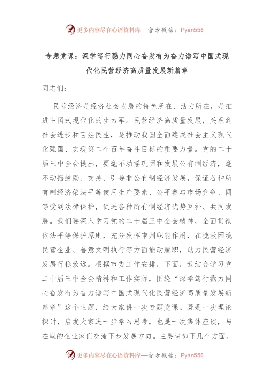 专题党课：深学笃行 勠力同心 奋发有为奋力谱写中国式现代化民营经济高质量发展新篇章.docx_第1页