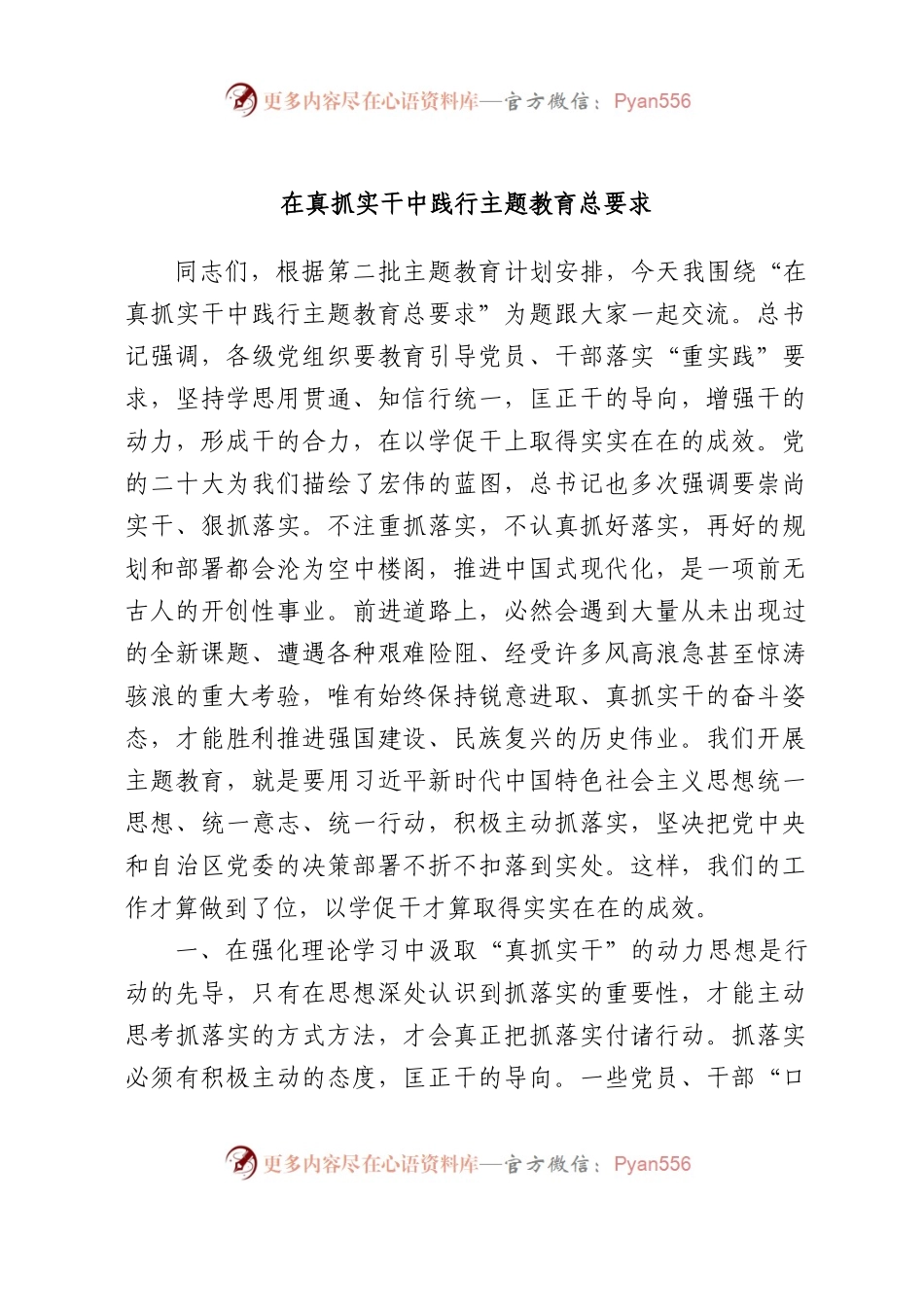 主题教育党课：在真抓实干中践行主题教育总要求3300字.docx_第1页