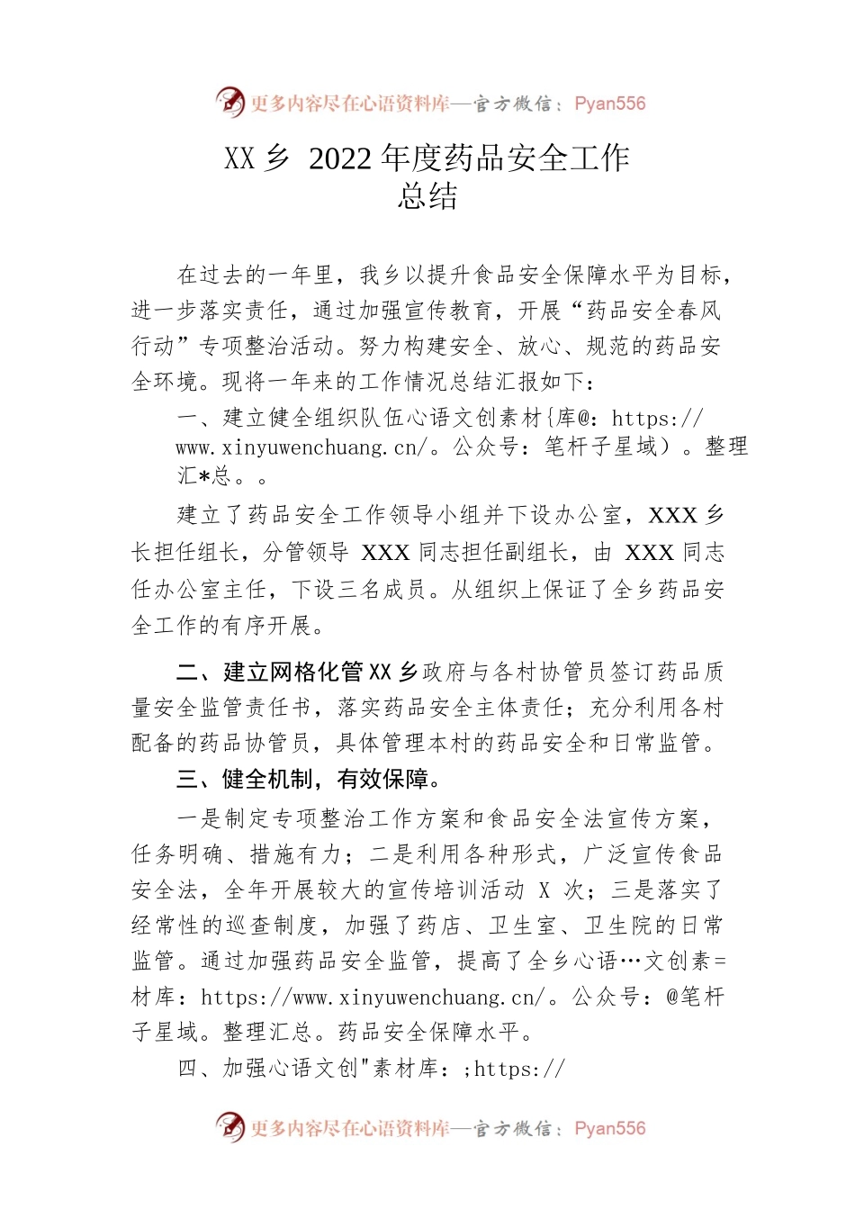 乡2022年度药品安全工作总结.docx_第1页