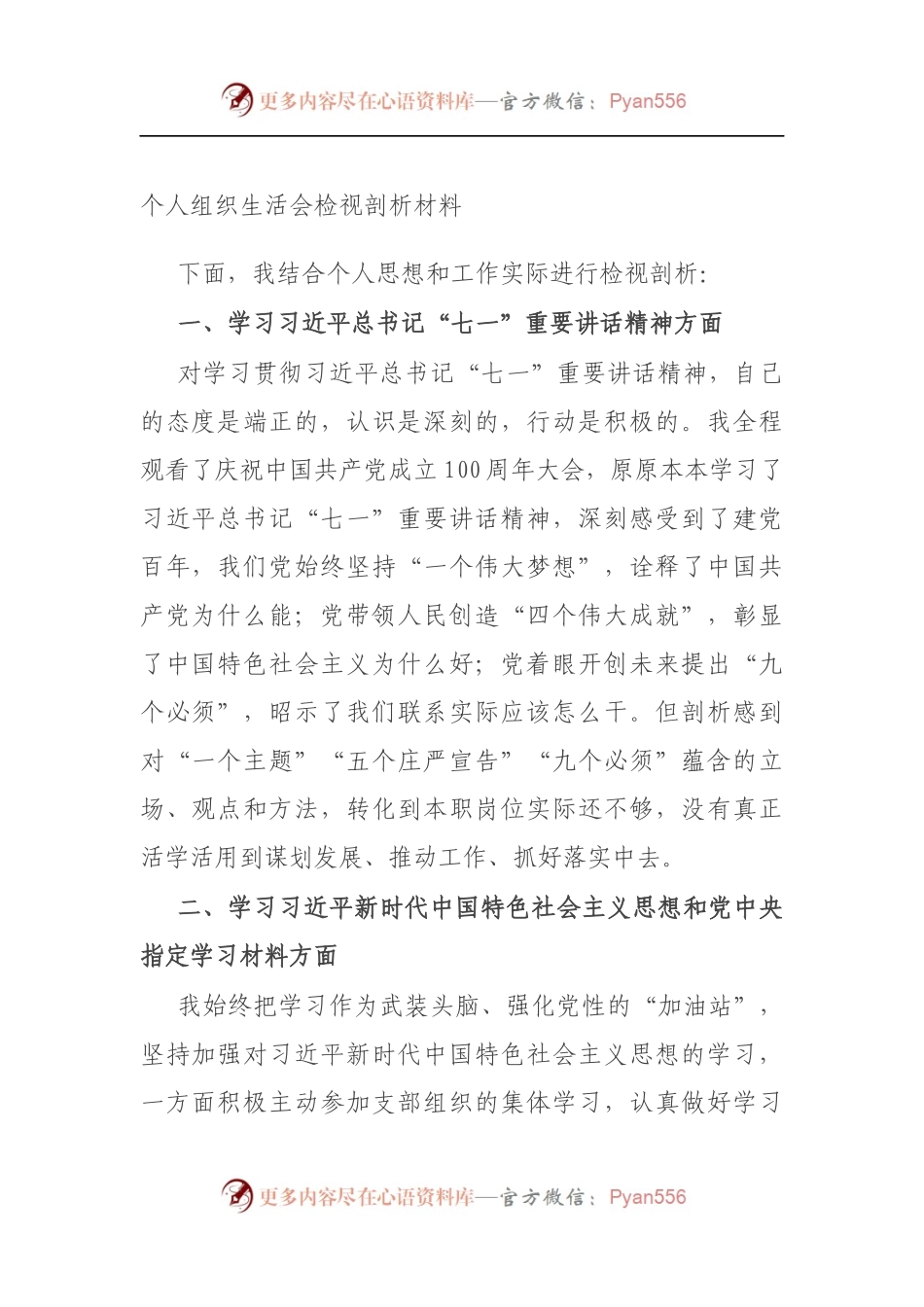 个人组织生活会检视剖析材料（5）.docx_第1页