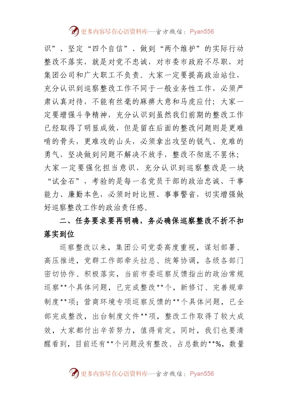 企业巡察问题通报暨镜鉴警示工作会精神时的讲话稿.docx_第2页