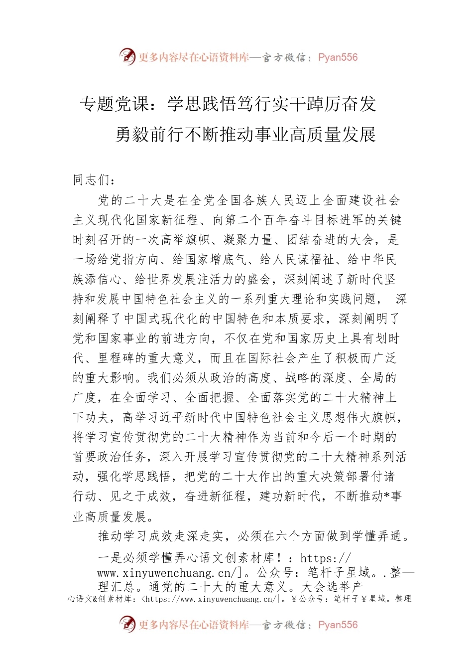 专题党课：学思践悟笃行实干踔厉奋发勇毅前行不断推动事业高质量发展.docx_第1页