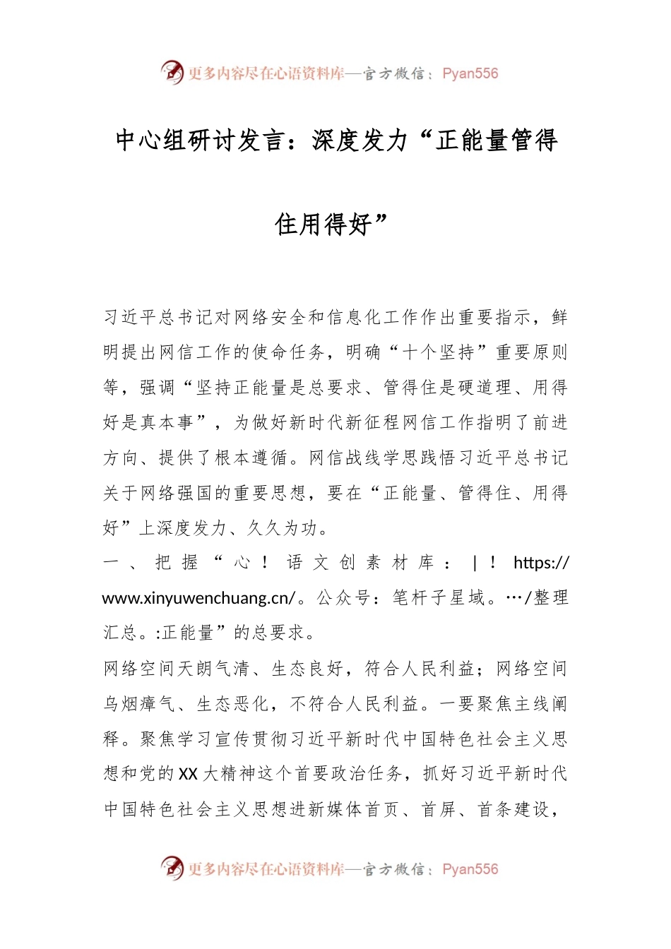 中心组研讨发言：深度发力“正能量管得住用得好”.docx_第1页