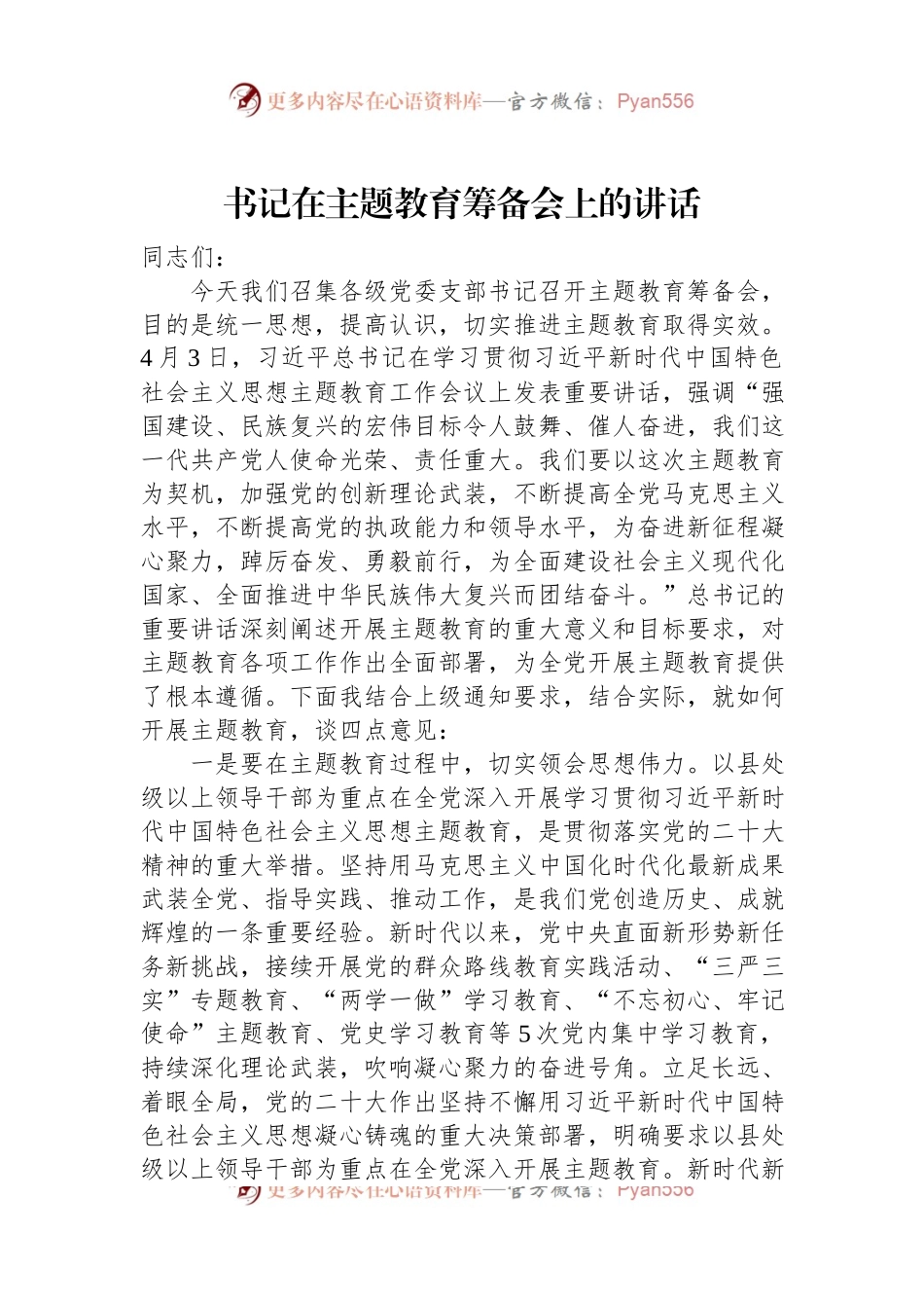 书记在主题教育筹备会上的讲话+.docx_第1页