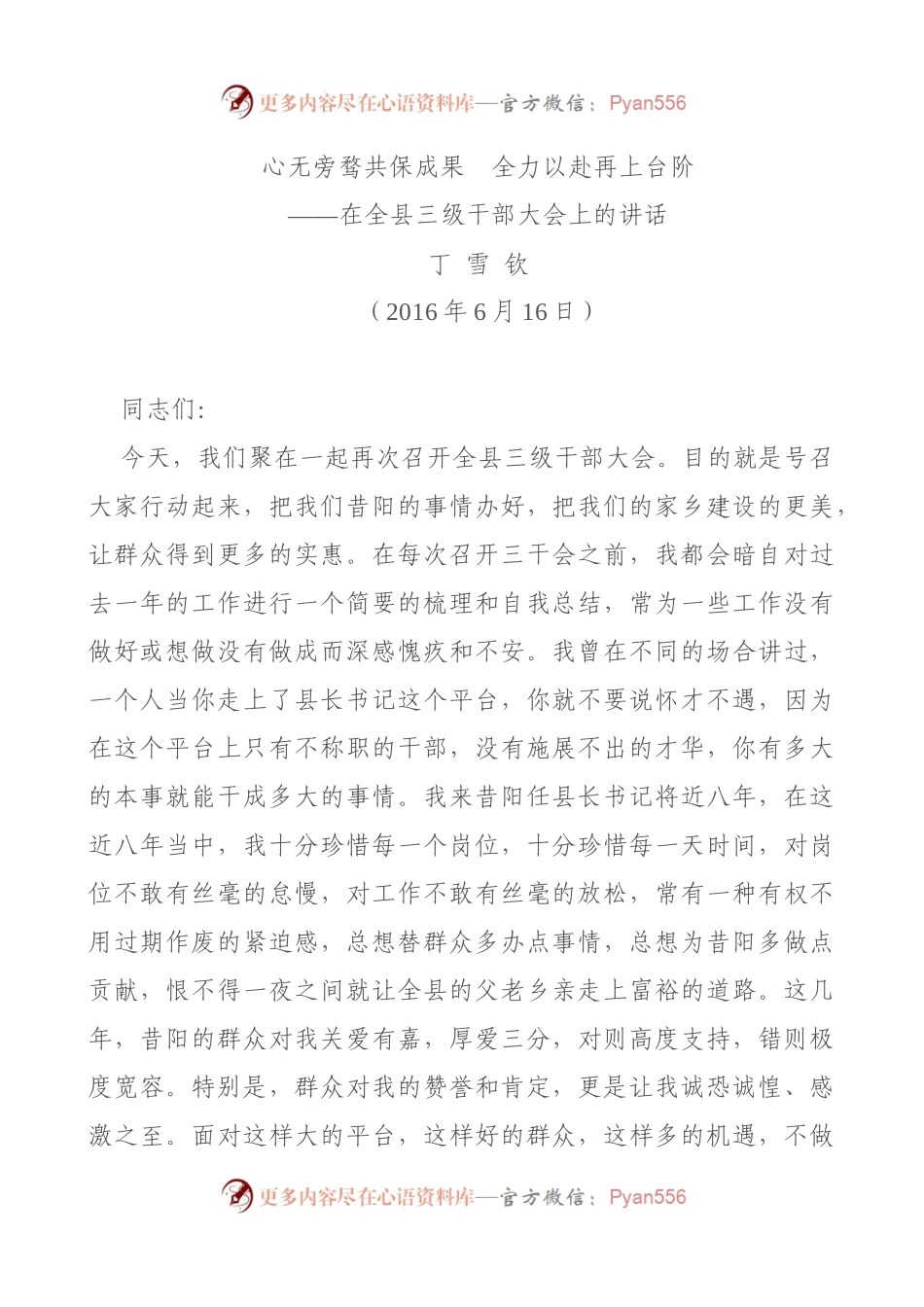 【每日范文-领导讲话】丁雪钦同志讲话汇编.docx_第1页