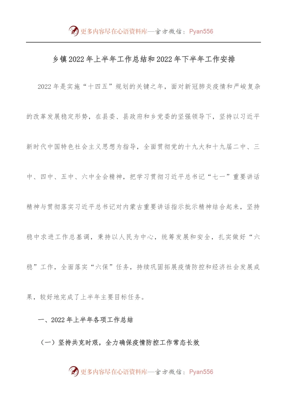 乡镇2022年上半年工作总结和2022年下半年工作安排.docx_第1页