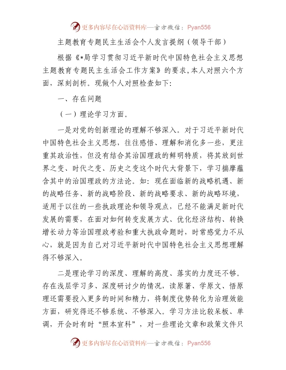 主题教育专题民主生活会个人发言提纲（领导干部）(1).docx_第1页