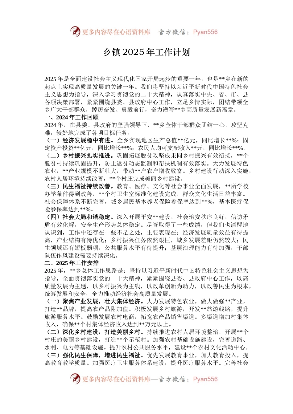 乡镇2025年工作计划.docx_第1页