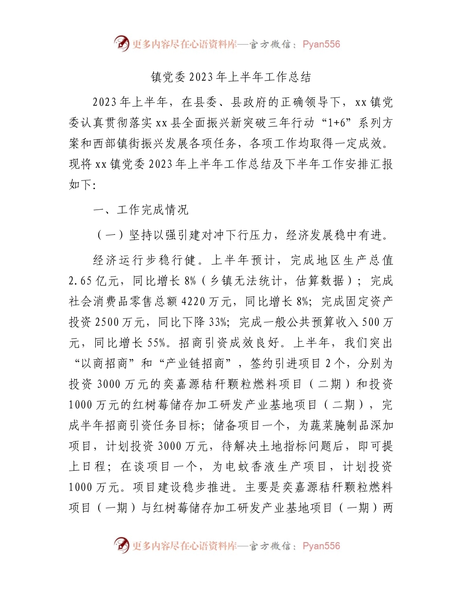 乡镇2023年上半年工作总结.docx_第1页