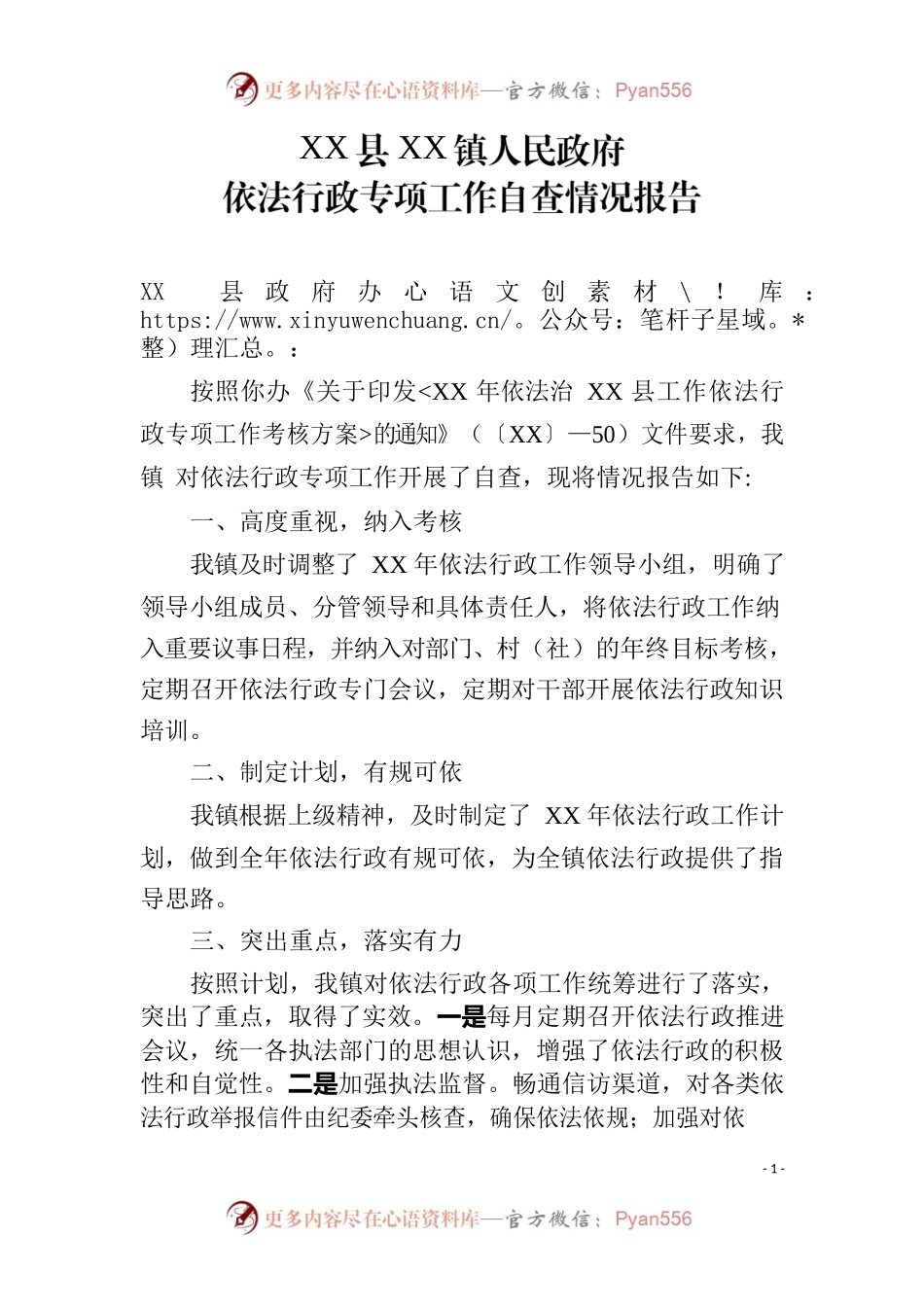 乡镇依法行政专项工作自查情况报告.docx_第1页