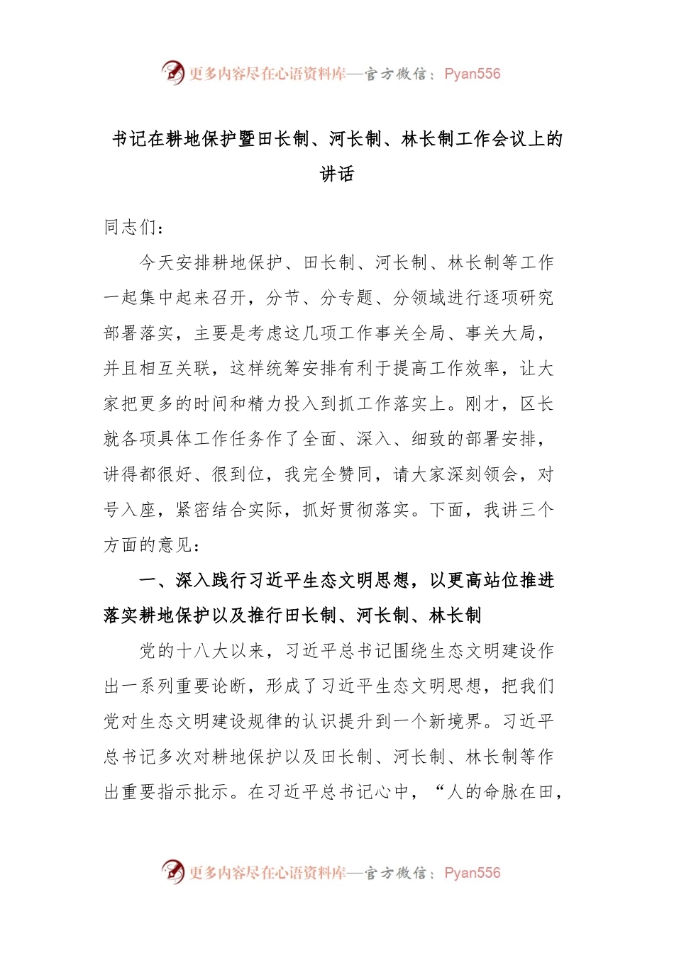 书记在耕地保护暨田长制、河长制、林长制工作会议上的讲话.docx_第1页