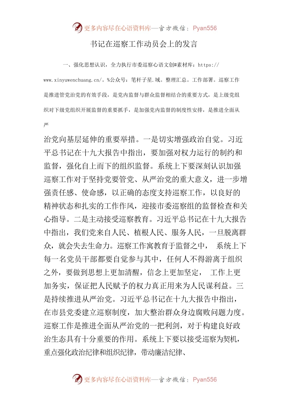 书记在巡察工作动员会上的发言.docx_第1页