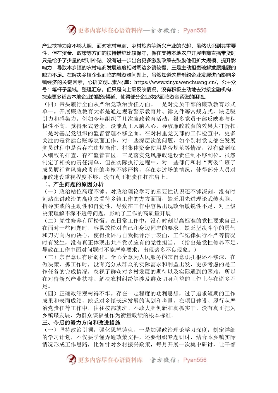 乡镇党委书记2024年度民主生活会对照检查发言材料（围绕“四个带头”）.docx_第2页