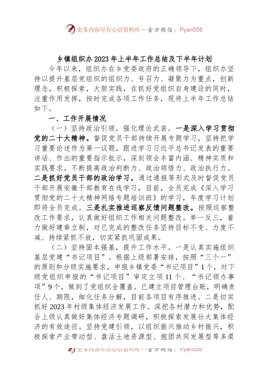 乡镇街道组织办2023年上半年工作总结及下半年计划.docx_第1页