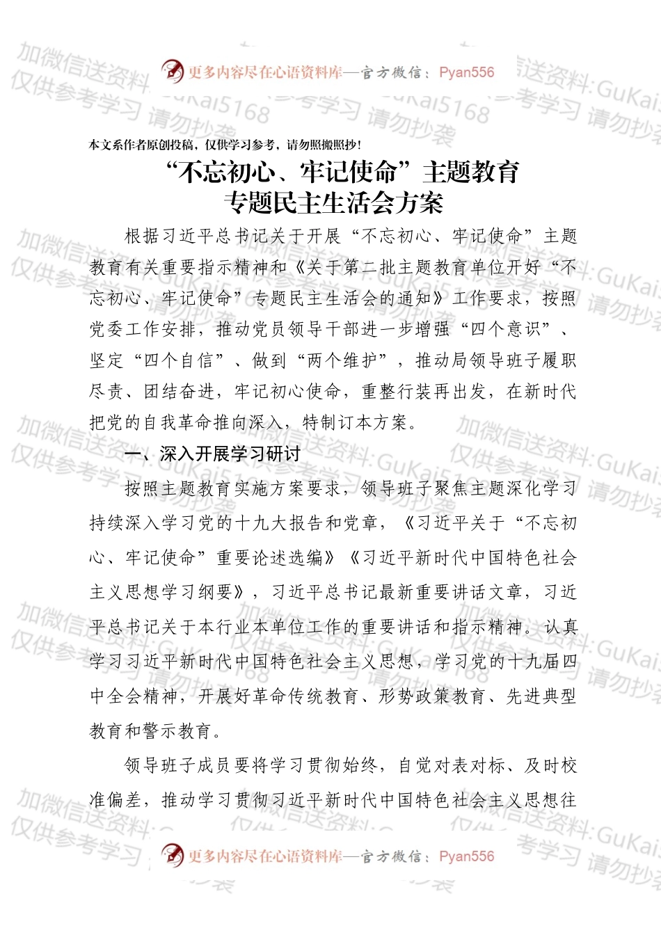 不忘初心牢记使命主题教育专题民主生活会方案检视剖析材料 （1）.docx_第1页