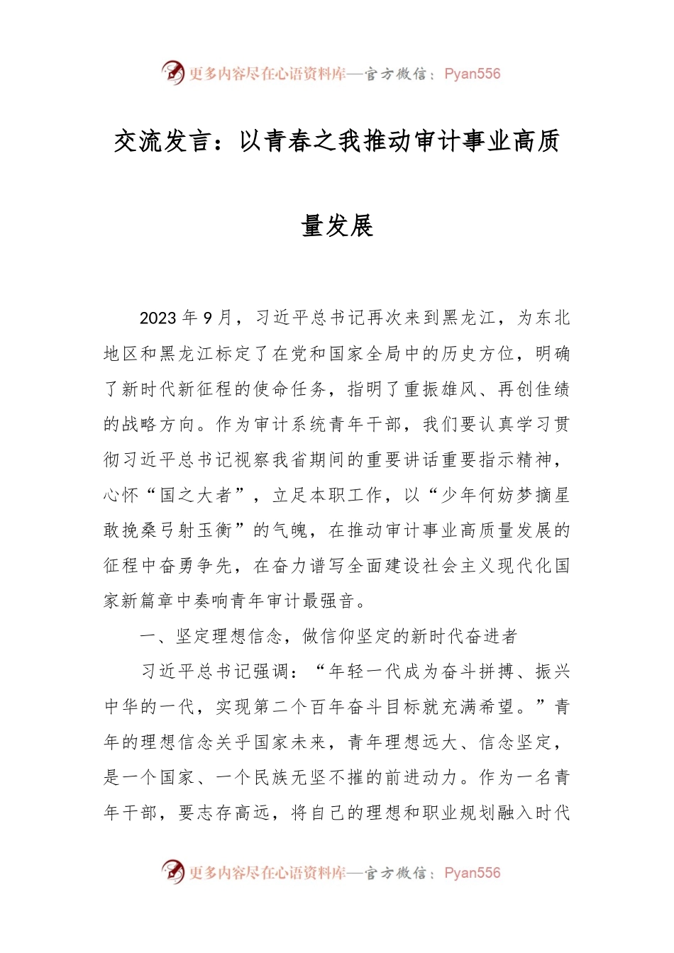 交流发言稿：以青春之我推动审计事业高质量发展.docx_第1页