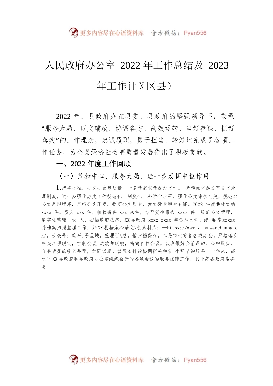 人民政府办公室2022年工作总结及2023年工作计划（区县）.docx_第1页