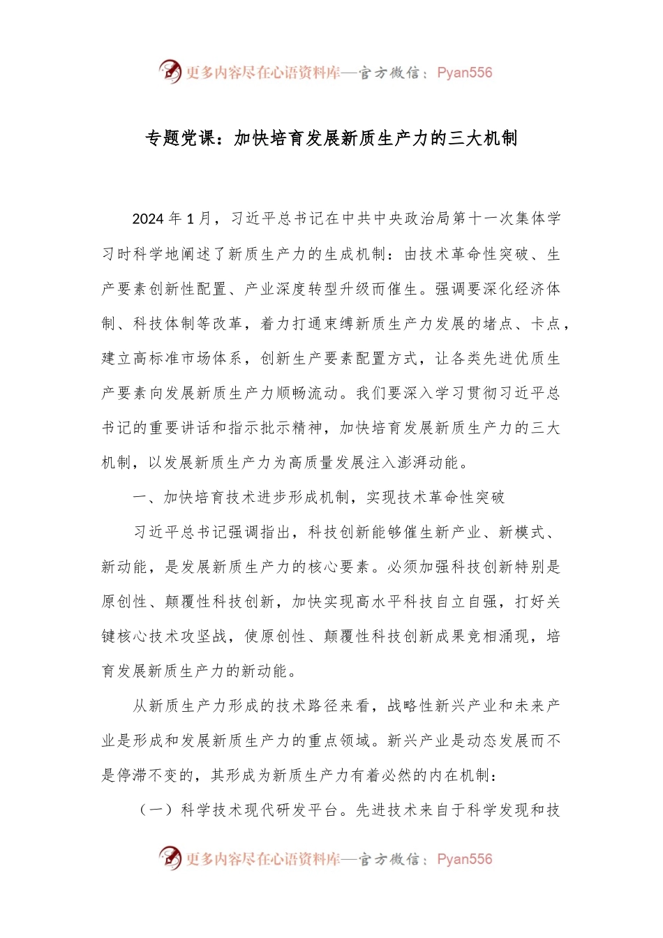 专题党课：加快培育发展新质生产力的三大机制.docx_第1页