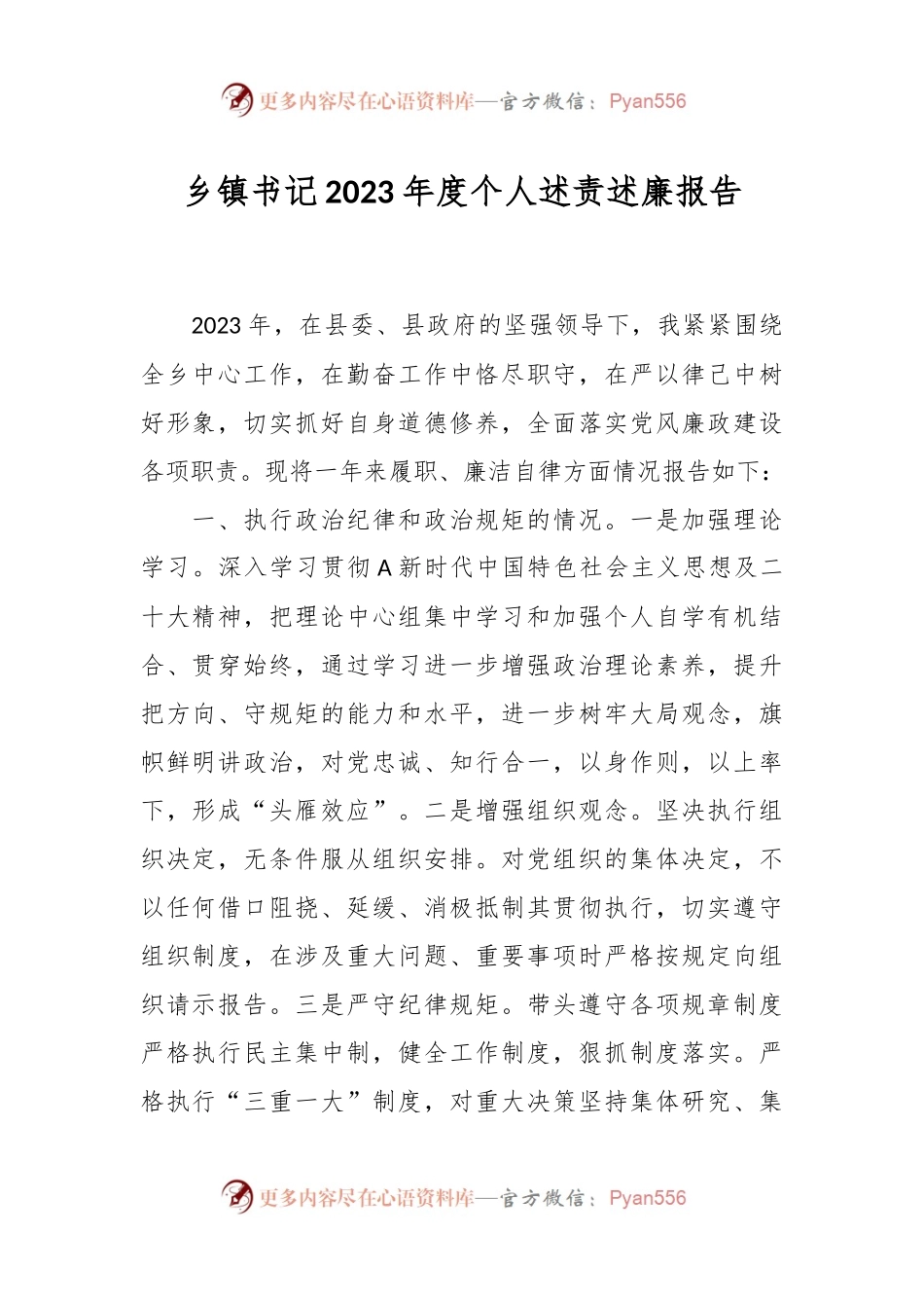 乡镇书记2023年度个人述责述廉报告.docx_第1页