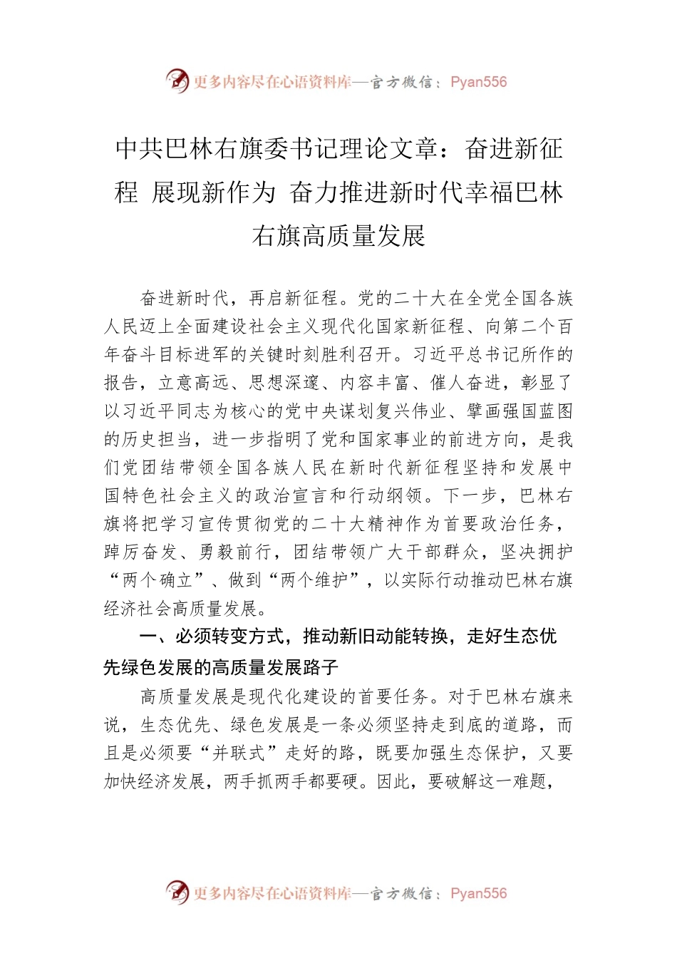 中共巴林右旗委书记理论文章：奋进新征程 展现新作为 奋力推进新时代幸福巴林右旗高质量发展（20221221）.docx_第1页