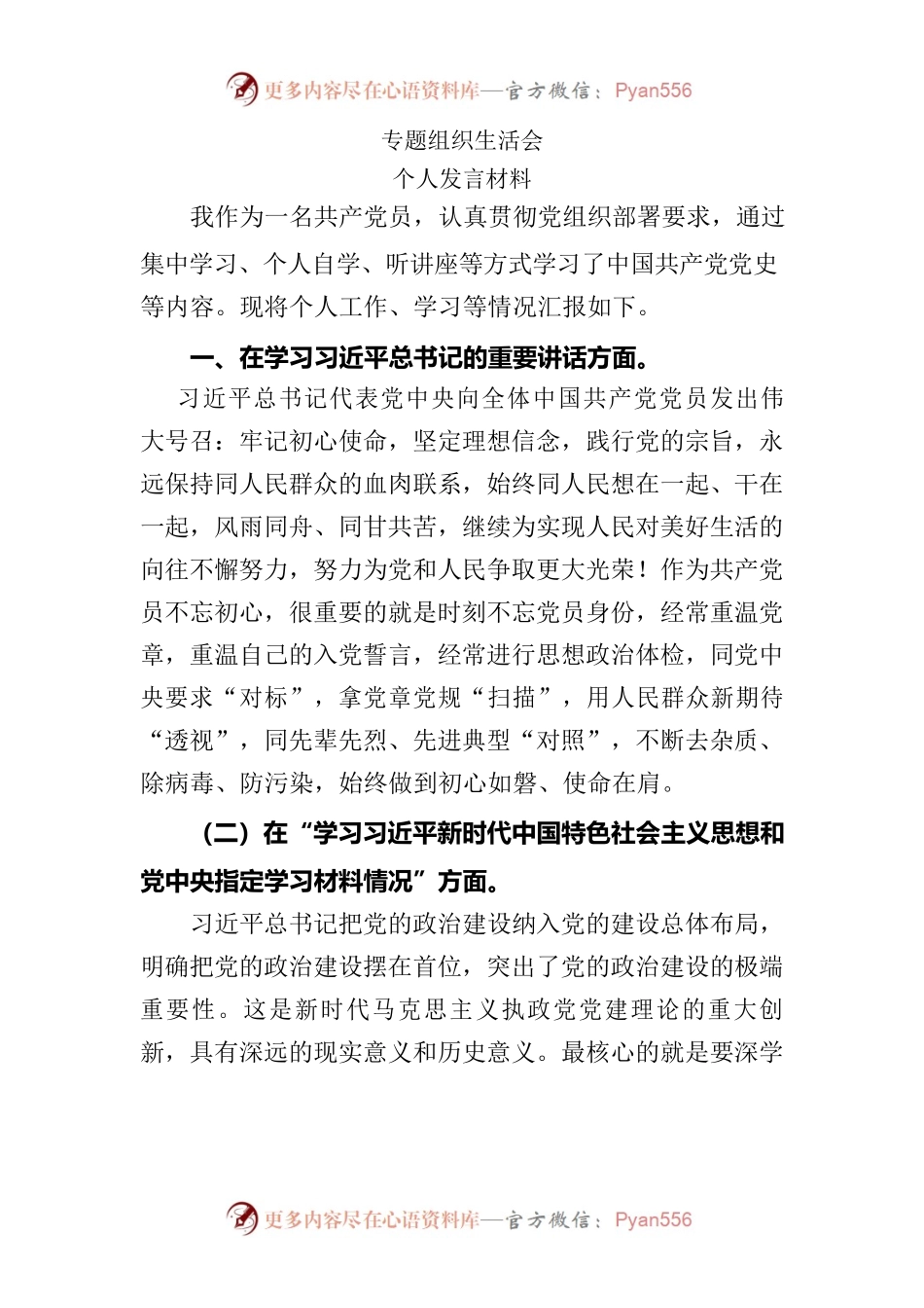 专题组织生活会个人发言材料.docx_第1页