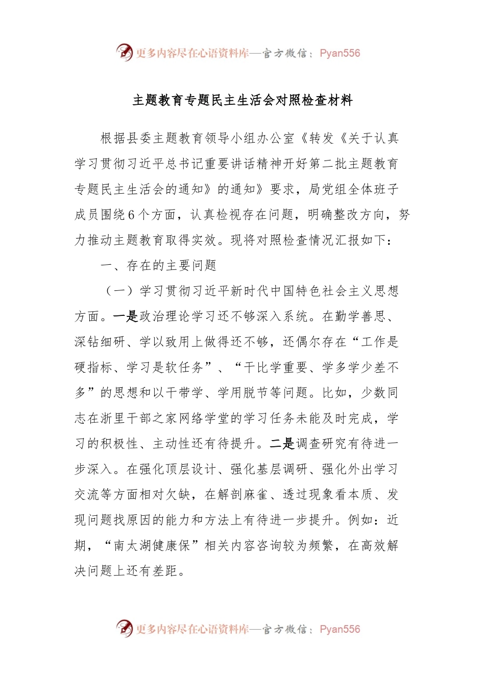 主题教育专题民主生活会对照检查材料 (2).docx_第1页