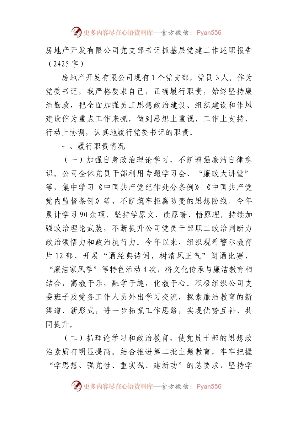 两新房地产开发有限公司党支部书记抓基层党建工作述职报告.docx_第1页