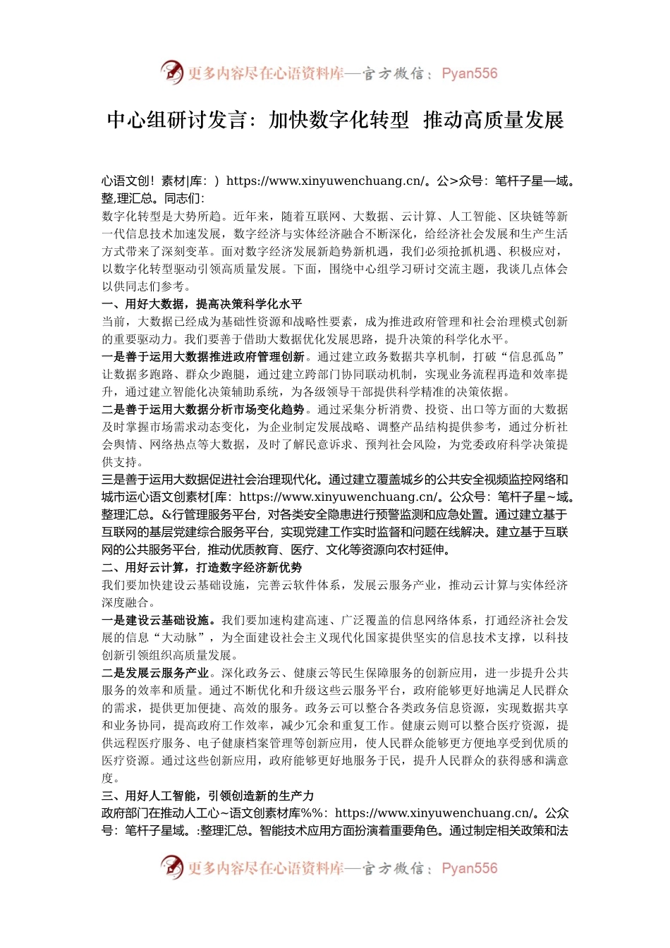 中心组研讨发言：加快数字化转型  推动高质量发展.docx_第1页