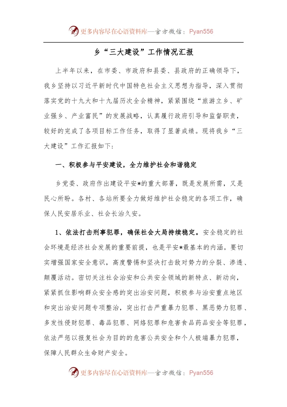 乡“三大建设”工作情况汇报.docx_第1页