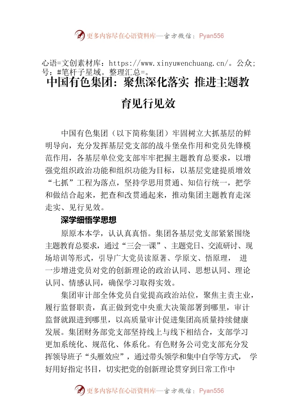 中国有色集团：聚焦深化落实 推进主题教育见行见效.docx_第1页
