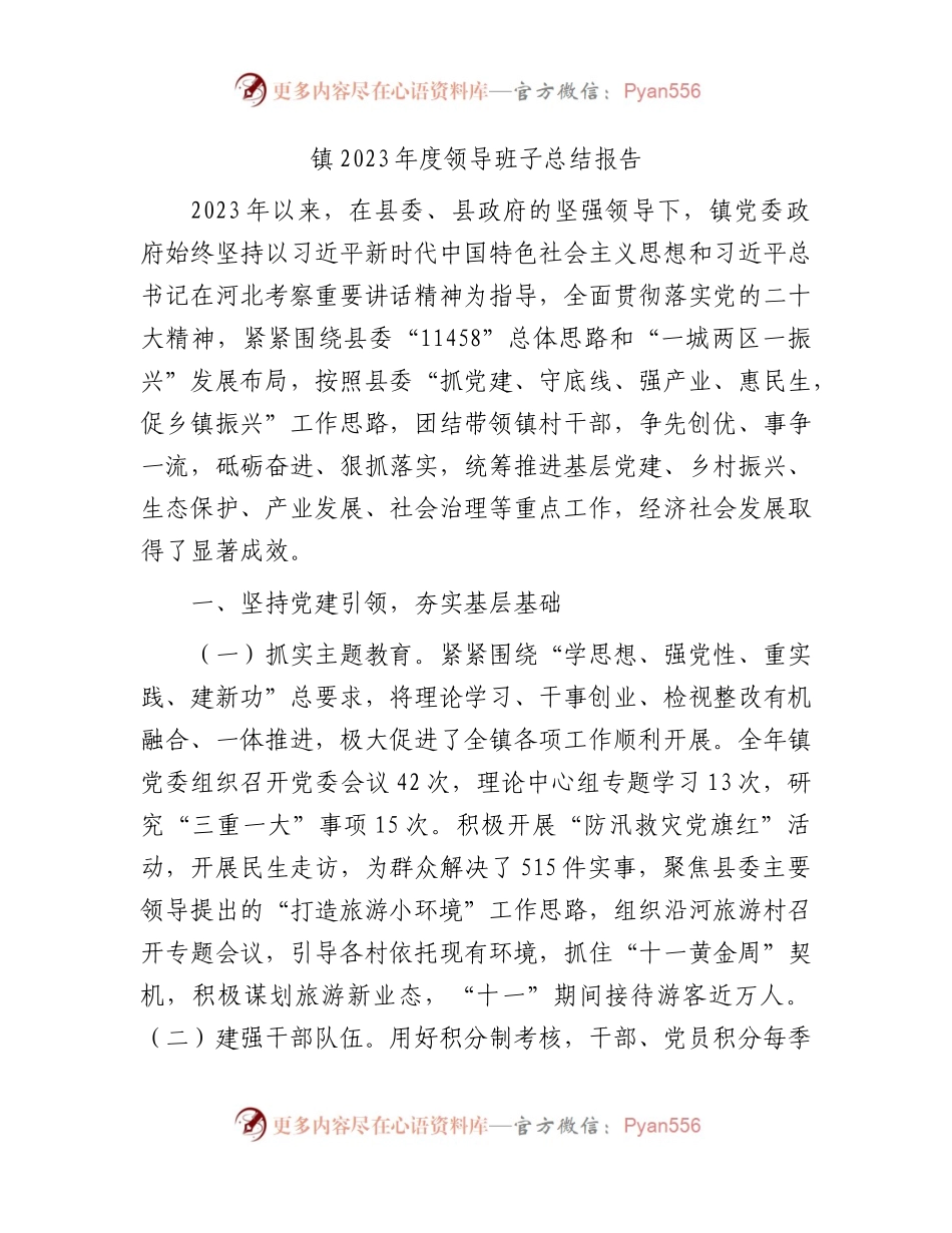 乡镇2023年度领导班子工作总结报告3700字.docx_第1页