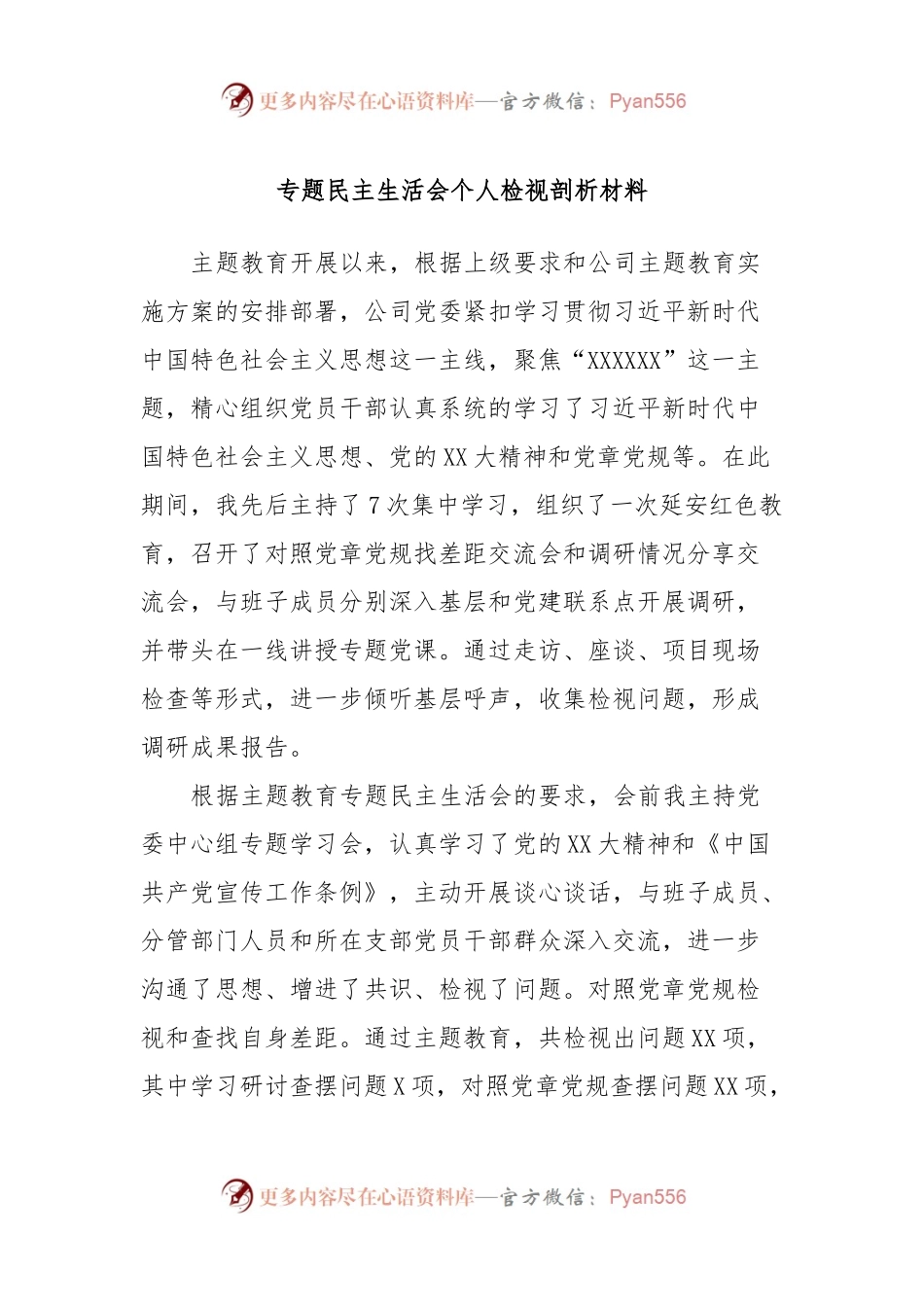 专题民主生活会个人检视剖析材料.docx_第1页