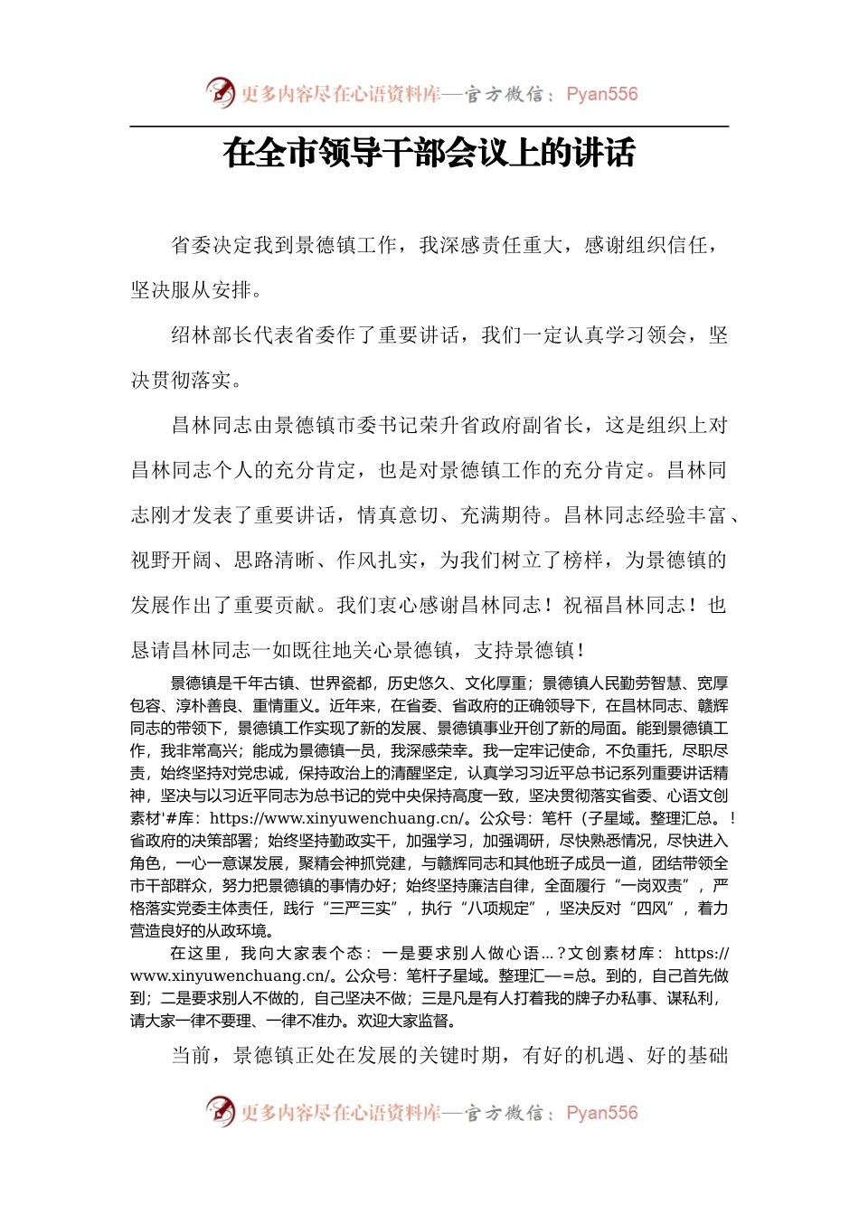 【每日范文-领导讲话】在全市领导干部会议上的讲话.docx_第1页